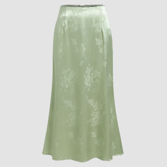 Satin Floral Trim Midi Skirt - Picture 1 of 3